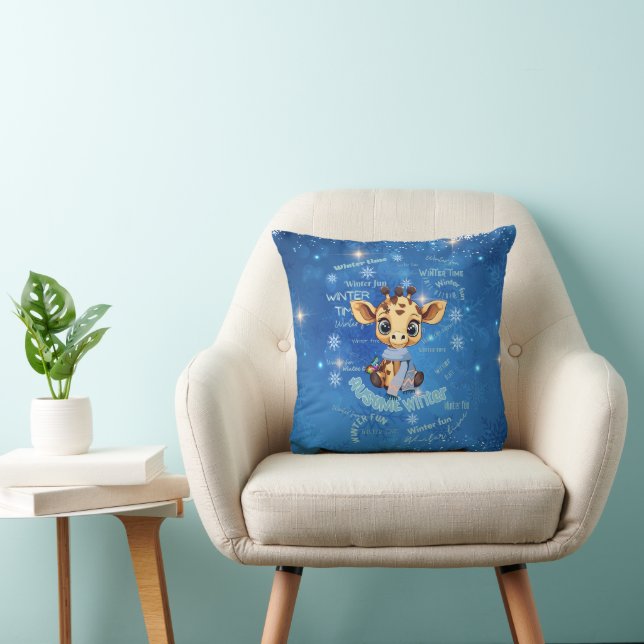 Cojín Decorativo AUsome Winter Giraffe – Autism Awareness Blue Snow (Silla)