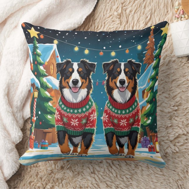 Cojín Decorativo Australian Shepherd Dogs Christmas Snow Holiday (Manta)