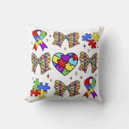 Cojín Decorativo Autism Awareness Puzzle Piece Coquette Bow