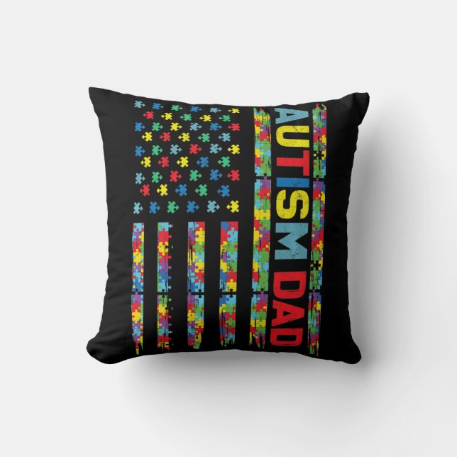 Cojín Decorativo Autismo Conciencia Autismo Papá Estados Unidos Rom (Anverso)