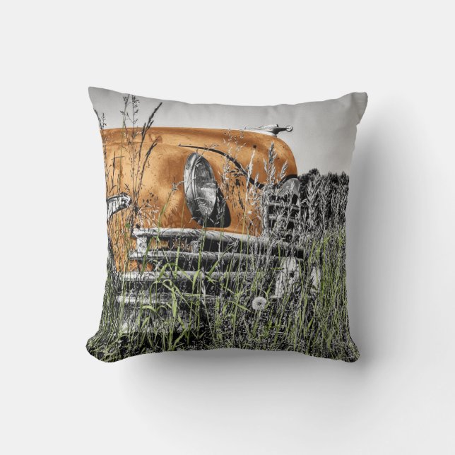 Cojín Decorativo Auto en medio de las malezas (Anverso)