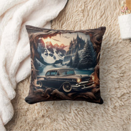 Cojín Decorativo Auto vintage cerca del Castillo de Montaña en Suns