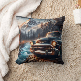 Cojín Decorativo Auto vintage por Mountain Stream al atardecer