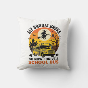 Cojín Decorativo Autobús escolar de Halloween Bruja Vintage Diseño 