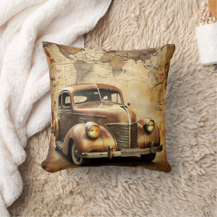 Cojín Decorativo Automóvil Vintage personalizado Mapa del Mundo A