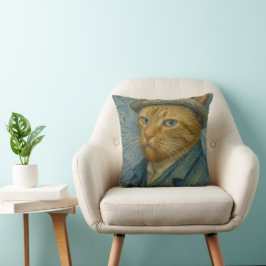 Cojín Decorativo Autorretrato de gato al estilo Van Gogh Arte vinta