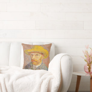 Cojín Decorativo Autorretrato de Vincent Van Gogh con sombrero de p