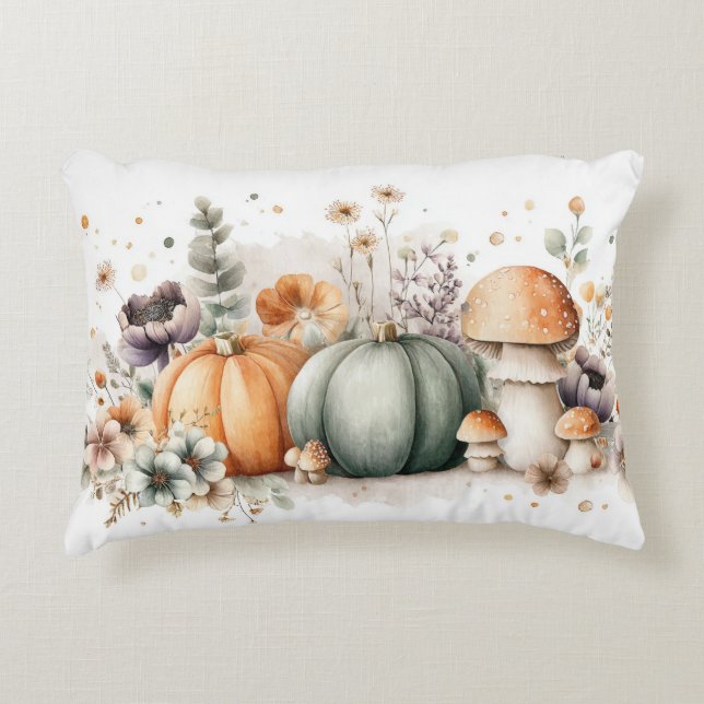 Cojín Decorativo Autumn Pumpkins and Flowers Fall Pattern  (Anverso)