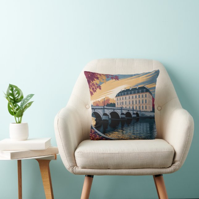 Cojín Decorativo Autumn Riverside European City Illustration Art (Silla)