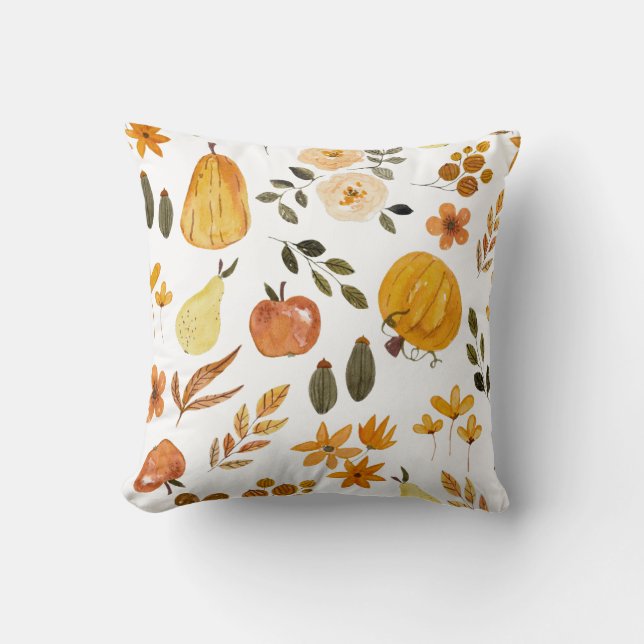 Cojín Decorativo Autumn Seamless Pattern Pumpkin & Fall Leaves (Anverso)