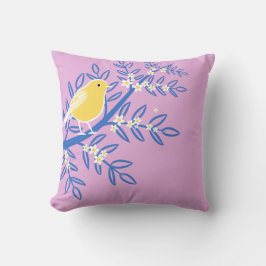 Cojín Decorativo Ave amarilla ilustrada en un fondo rosado