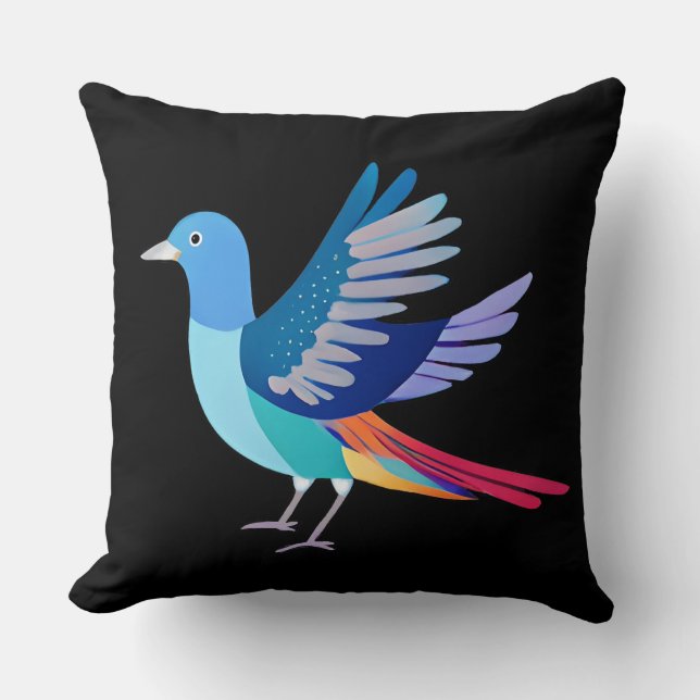 Cojín Decorativo Ave azul en fondo negro (Anverso)