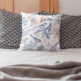 Cojín Decorativo Ave azul y botánico invernal