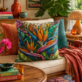 Cojín Decorativo ave del paraíso estilo vitral
