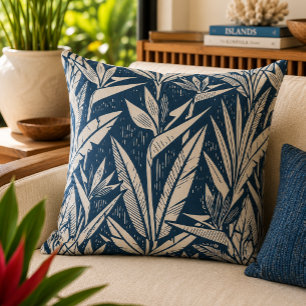 Cojín Decorativo Ave del paraíso tropical Linocut