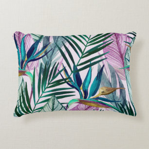 Cojín Decorativo Ave del paraíso tropical, patrón acuático