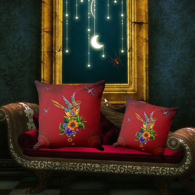 Cojín Decorativo Ave gorrona (sugar skull bird)