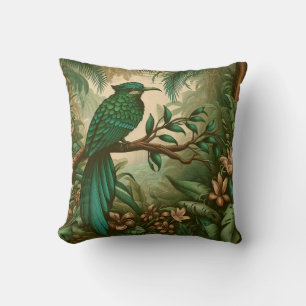 Cojín Decorativo Ave tropical en la exuberante jungla verde 2