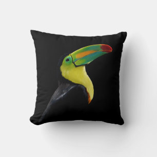 Cojín Decorativo Ave Tropical Negro Amarillo Verde Toucan