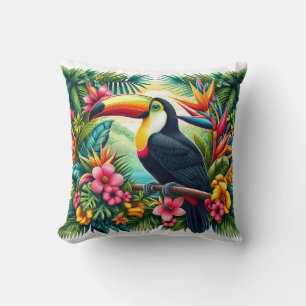 Cojín Decorativo ave Tucán tropical/de la selva
