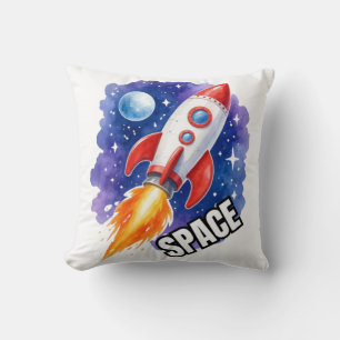 Cojín Decorativo Aventura de Cohete Espacial – Cohete de Acuarela