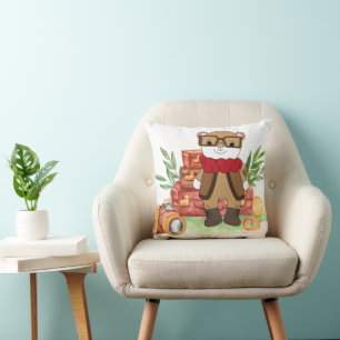 Cojín Decorativo Aventura de dibujos animados de oso lindo de viaje