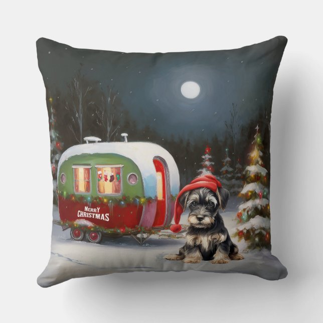 Cojín Decorativo Aventura de Navidades de la Caravana Schnauzer (Reverso )
