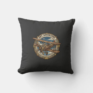 Cojín Decorativo Aventura en el cielo Biplano Steampunk Vintage