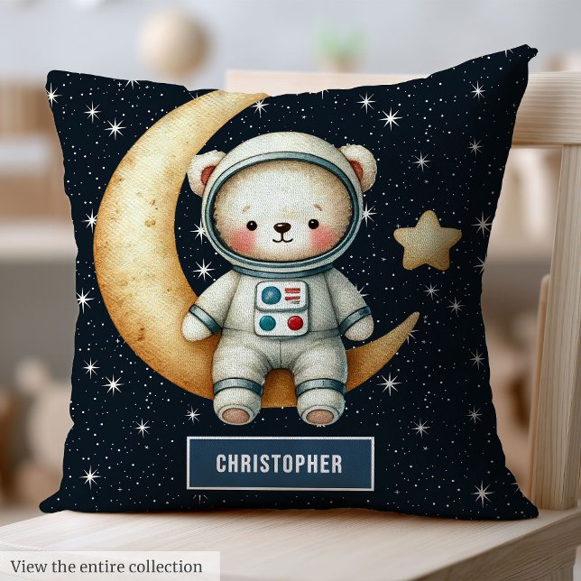 Cojín Decorativo Aventura espacial Teddy Bear Pillow Baby Boy Perso (Space Adventure Teddy Bear Pillow Baby Boy Custom)