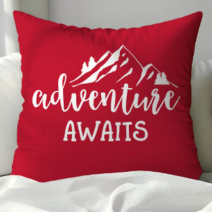 Cojín Decorativo Aventura Espera Cita De Naturaleza Rojo Y Blanco