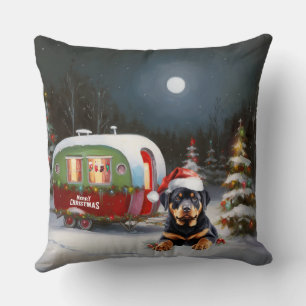 Cojín Decorativo Aventura Navideña de la Caravana Rottweiler de Inv