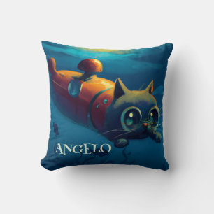 COJÍN DECORATIVO AVENTURA SUBACUÁTICA DE GATO CAPRICHOSA PERSONALIZ