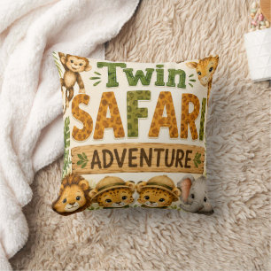 Cojín Decorativo Aventuras de Safari Gemelas Fiesta de Cumpleaños p