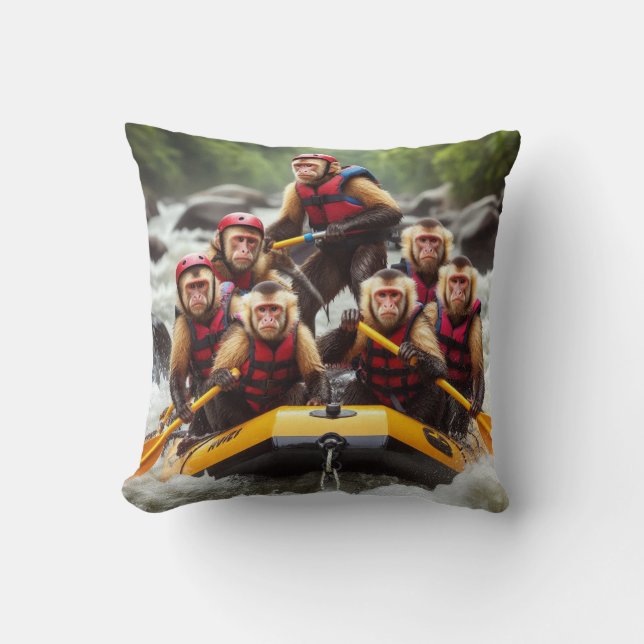 Cojín Decorativo Aventurous Capuchin Monkeys Whitewater Rafting (Anverso)