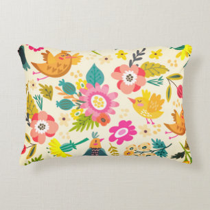 Cojín Decorativo Aves alegres y flores Boho Accent Pillow