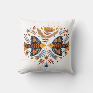 Cojín Decorativo Aves amorosas Arte folclórico escandinavo