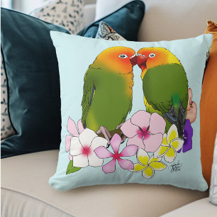 Cojín Decorativo Aves amorosas Flores tropicales