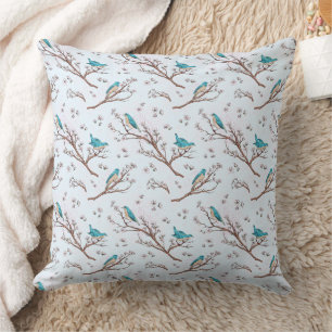 Cojín Decorativo Aves antiguas en ramas de flor de cerezo
