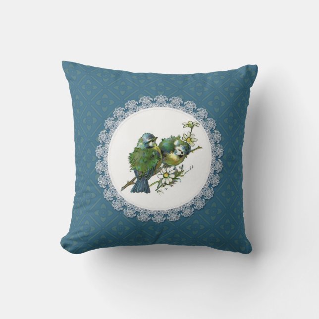 Cojín Decorativo Aves azules vintage (Anverso)