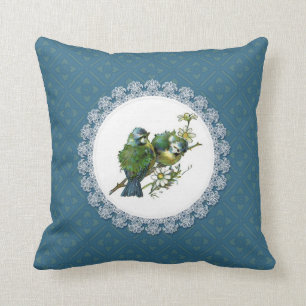 Cojín Decorativo Aves azules vintage