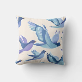 Cojín Decorativo Aves azules volando | Acuarela moderna