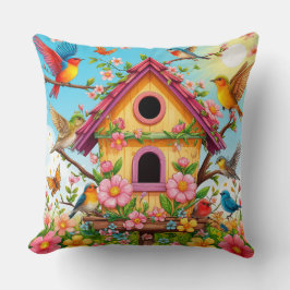 Cojín Decorativo Aves colgando alrededor de una casa de pájaros
