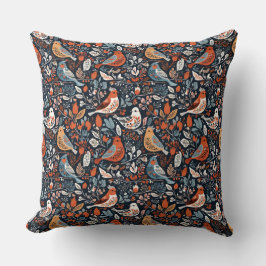 Cojín Decorativo Aves Coloridas Con Patrón Floral Vibrante