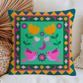 Cojín Decorativo Aves de Arte Popular Estética Dopamina Colorido