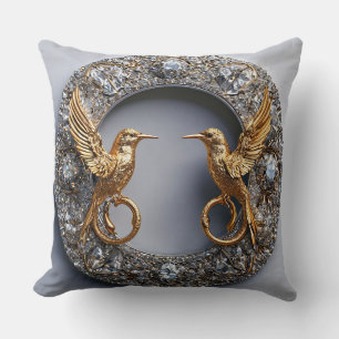 Cojín Decorativo Aves de boda doradas Aves de amor romántico con an