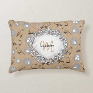 Cojín Decorativo Aves de época y Nest Rustic Kraft Brown