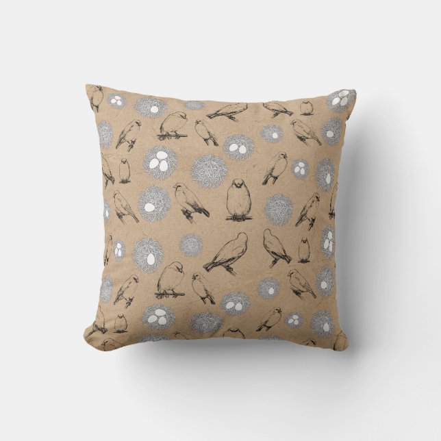 Cojín Decorativo Aves de época y Nest Rustic Kraft Brown (Anverso)