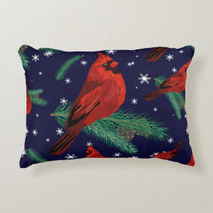 Cojín Decorativo Aves de invierno - cardenales sobre ramas de abeto