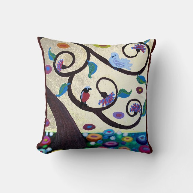 Cojín Decorativo Aves en un árbol - Art Nouveau (Anverso)