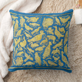 Cojín Decorativo Aves Exotique Doradas sobre Vintage Turquesa